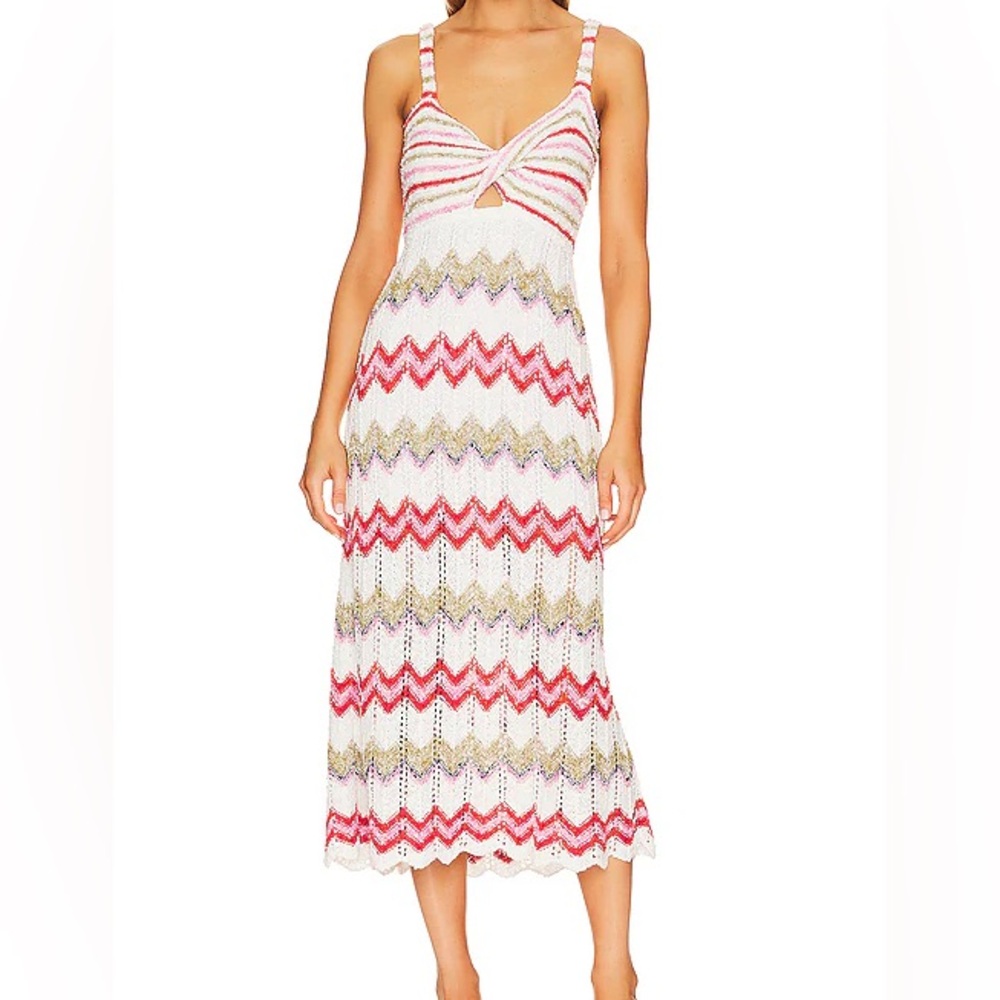 Hayley Menzies Bouclé Twisted Bandeau Sundress in Zig-zag White
